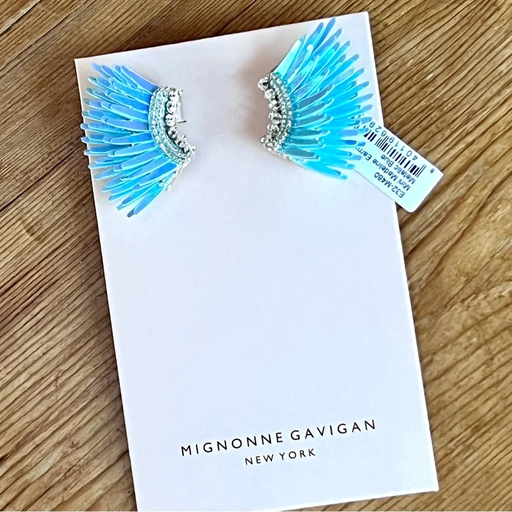 πΊπHPππΊ NWT Mignonne Gavigan Mini Madeline Earrings Metallic Blue - Picture 12 of 16